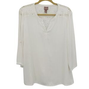 Chico’s white floral embroidered eyelet lace detail tunic size extra large